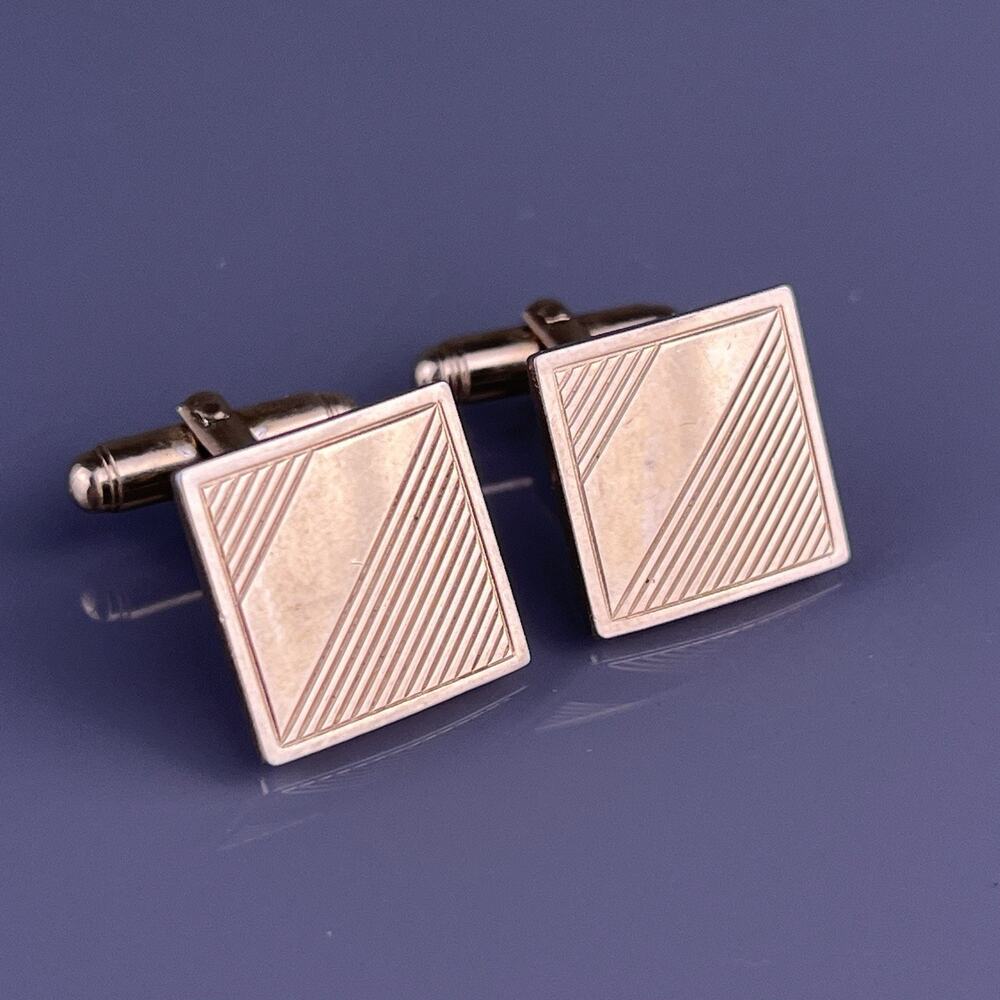 Simple Diagonal Lines Cufflinks Gold Tone Square Formal Flexlet Vintage